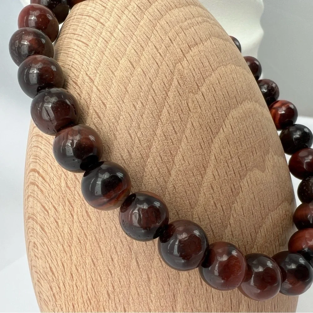 NATURAL Red Tiger Eye Stretch Beaded Bracelet 7.75”